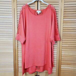 Ava & Viv Coral Short Sleeve Tunic With Burnout Trim 4X
